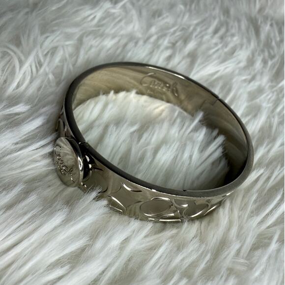 COACH C Logo Signature Silver Bangle Bracelet - Picture 7 of 12